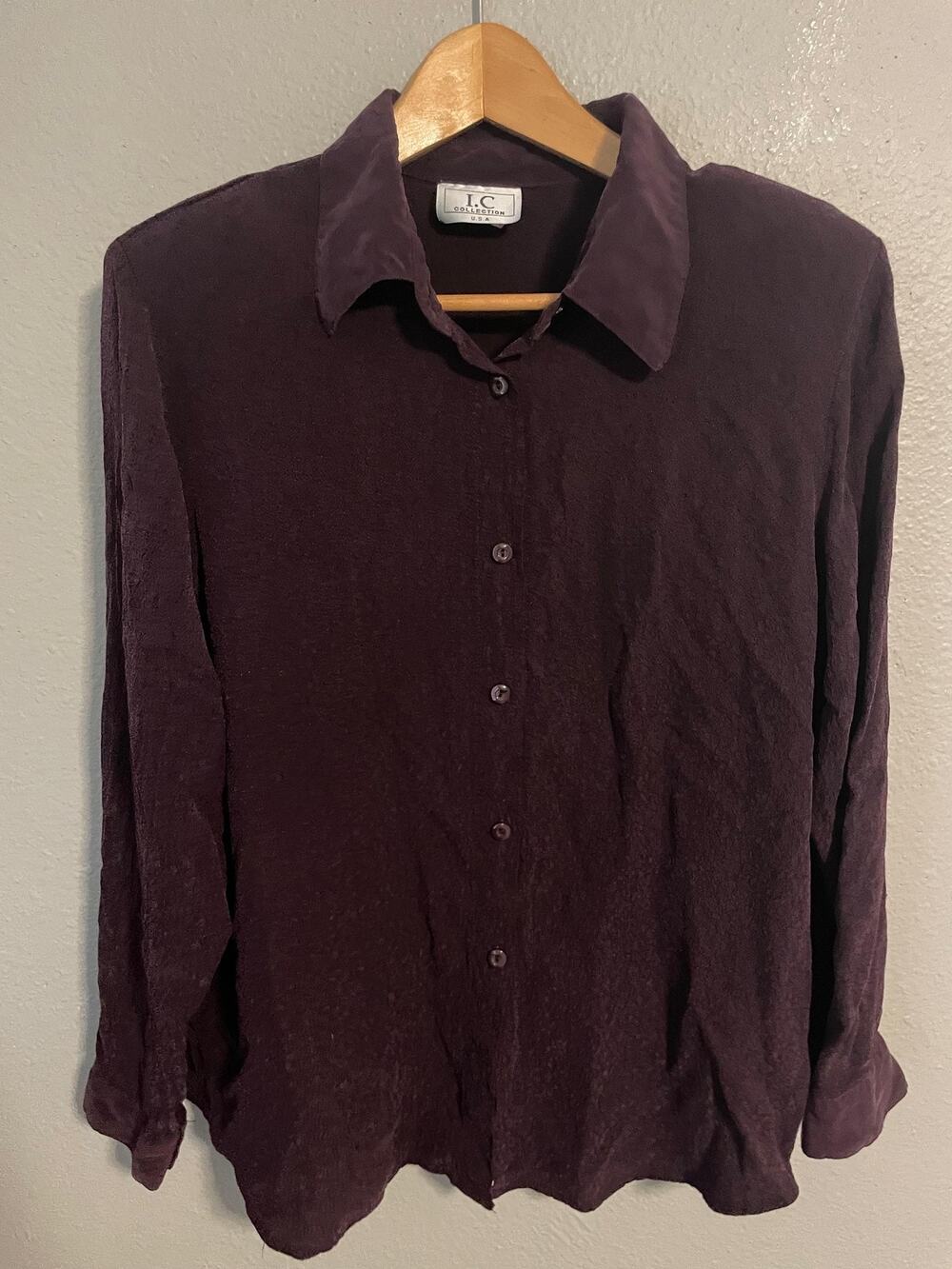 IC Connie K Womens Top Size XL Purple Silk Textured Button Up Neutral 90s